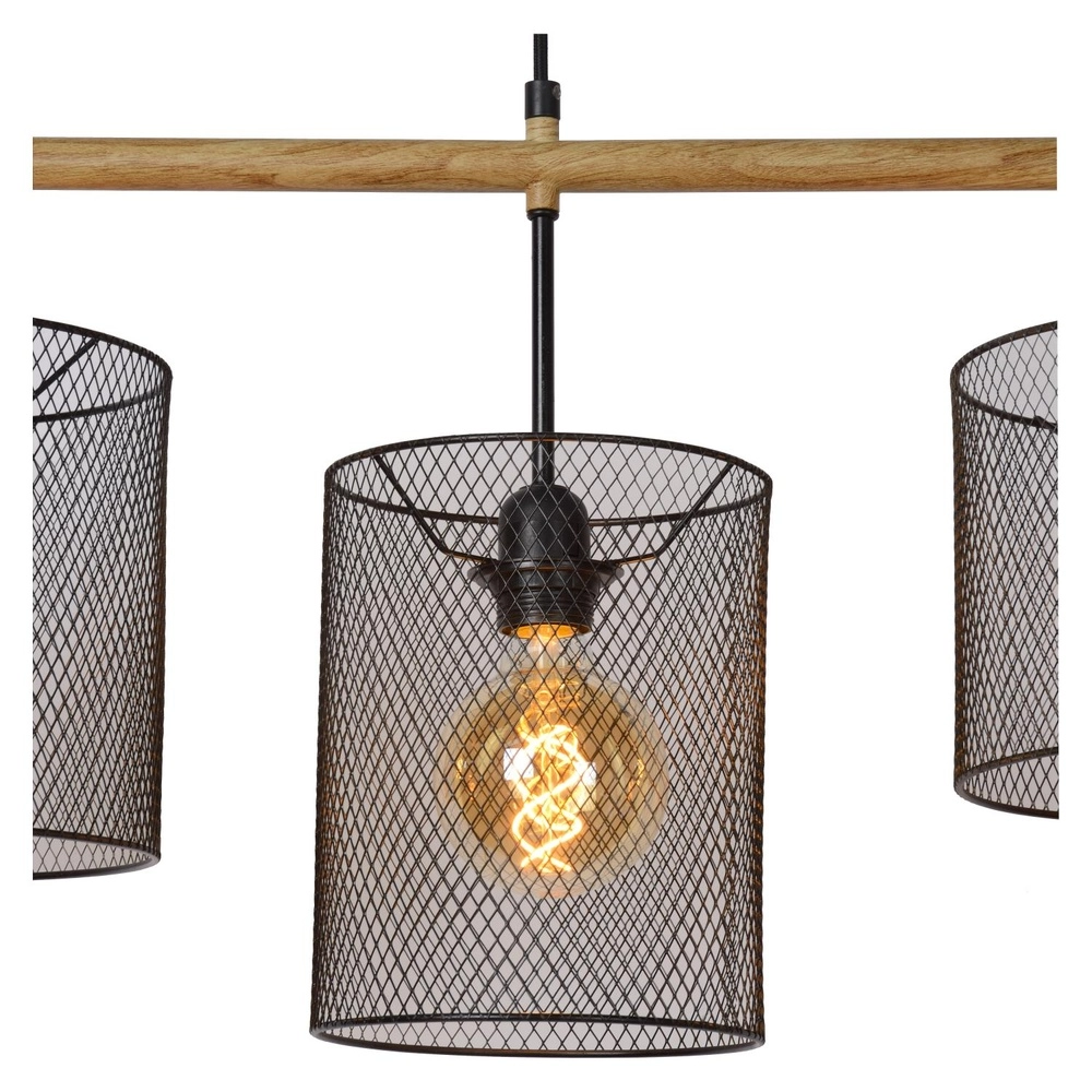 Lampe suspendue à 4 lumières Baskett noir avec bois Lucide 5411212450531
