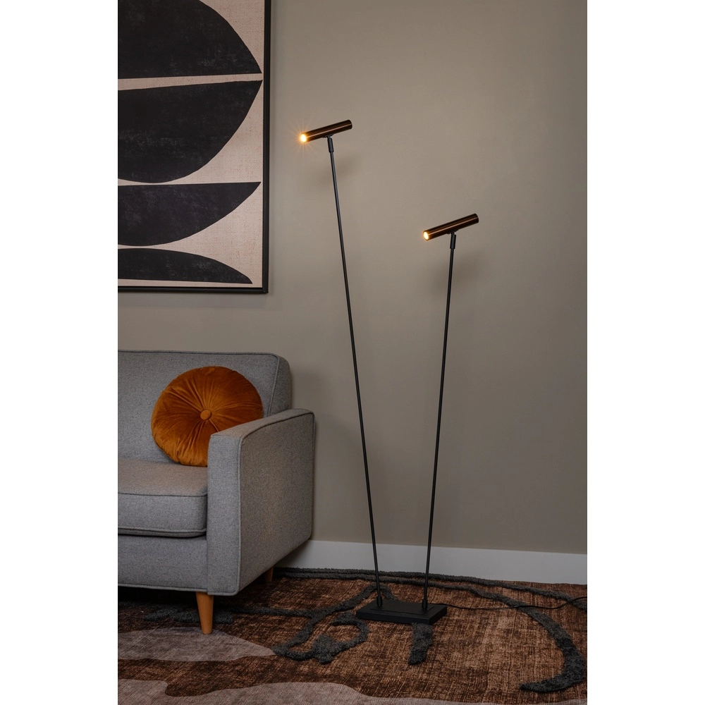 Lampe sur pied à deux lumières Duarte noir avec brun café Lucide Vibes 5411212032201