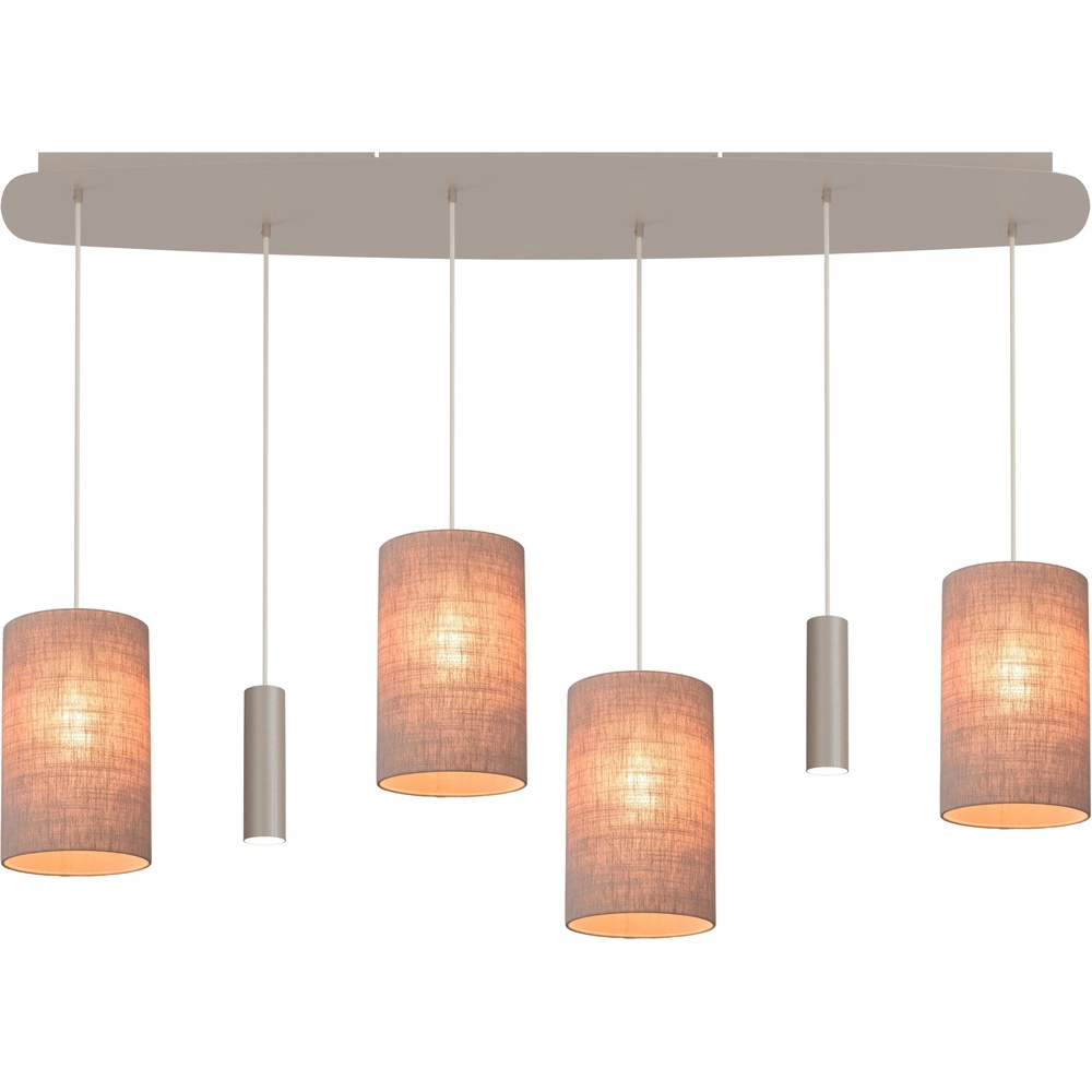 Lampe suspendue à 6 lampes Lisbourg Terra beige avec teinte gris beige
