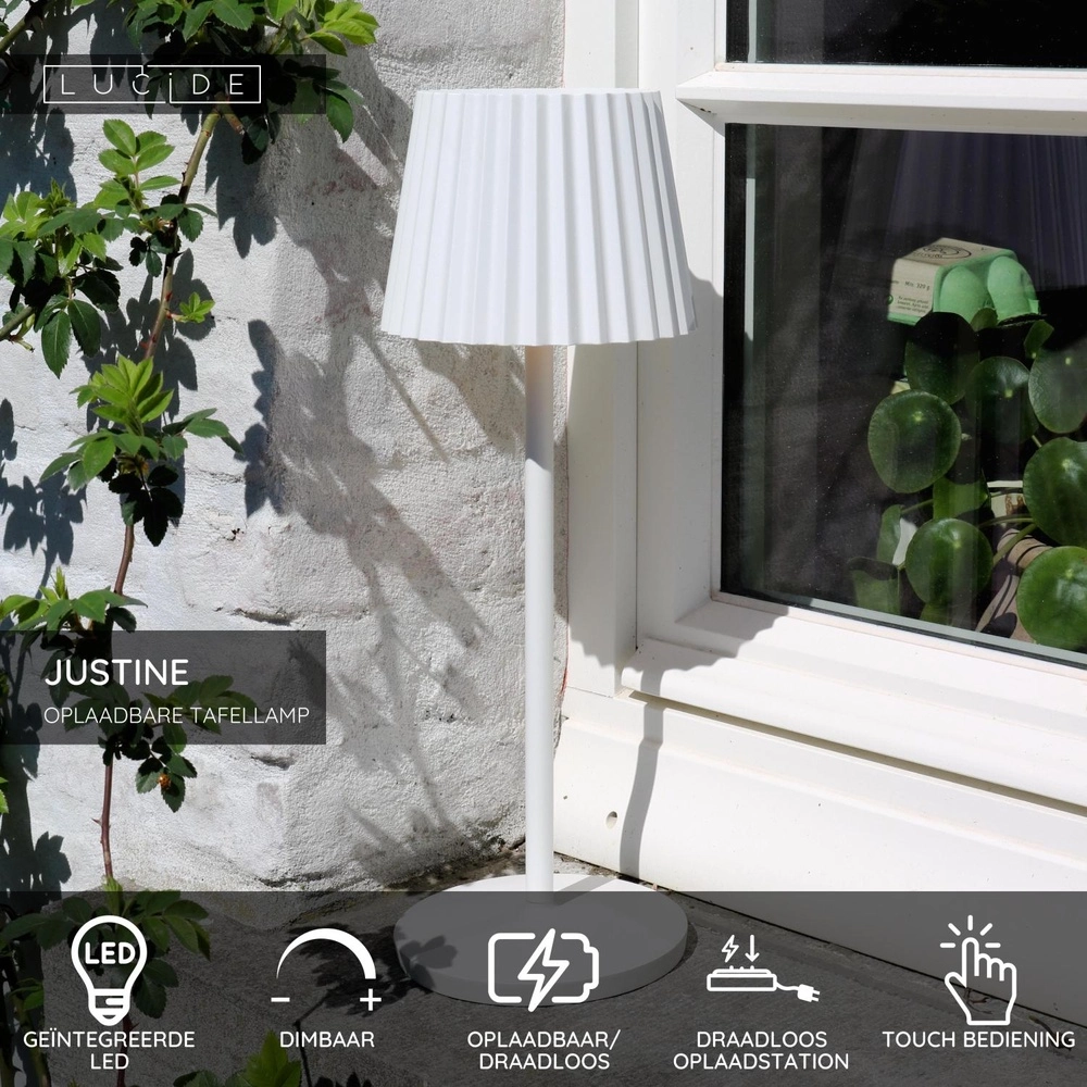 Lampe de table rechargeable Justine Blanc avec station de recharge Lucide 5411212272188