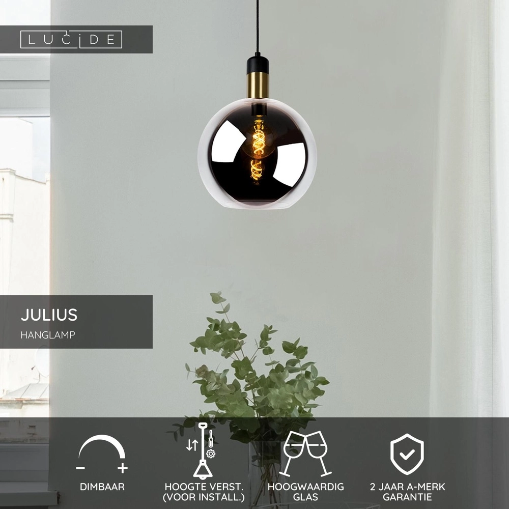 Lampe suspendue Julius Ø verre fumé de 28 cm Lucide 5411212343338