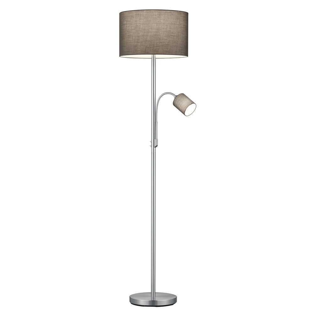 Lampe de lecture Hotel Nickel à 2 ampoules avec abat-jour gris