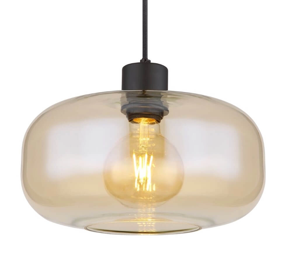 Lampe suspendue noire Giuseppe verre ambré Globo 9007371444212