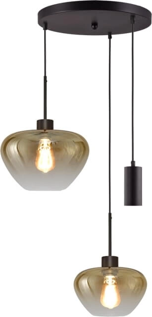Suspension 3 lumières Genua noir avec 1x verre doré Ø 24cm - 1x Ø 29cm et 1 pendentif