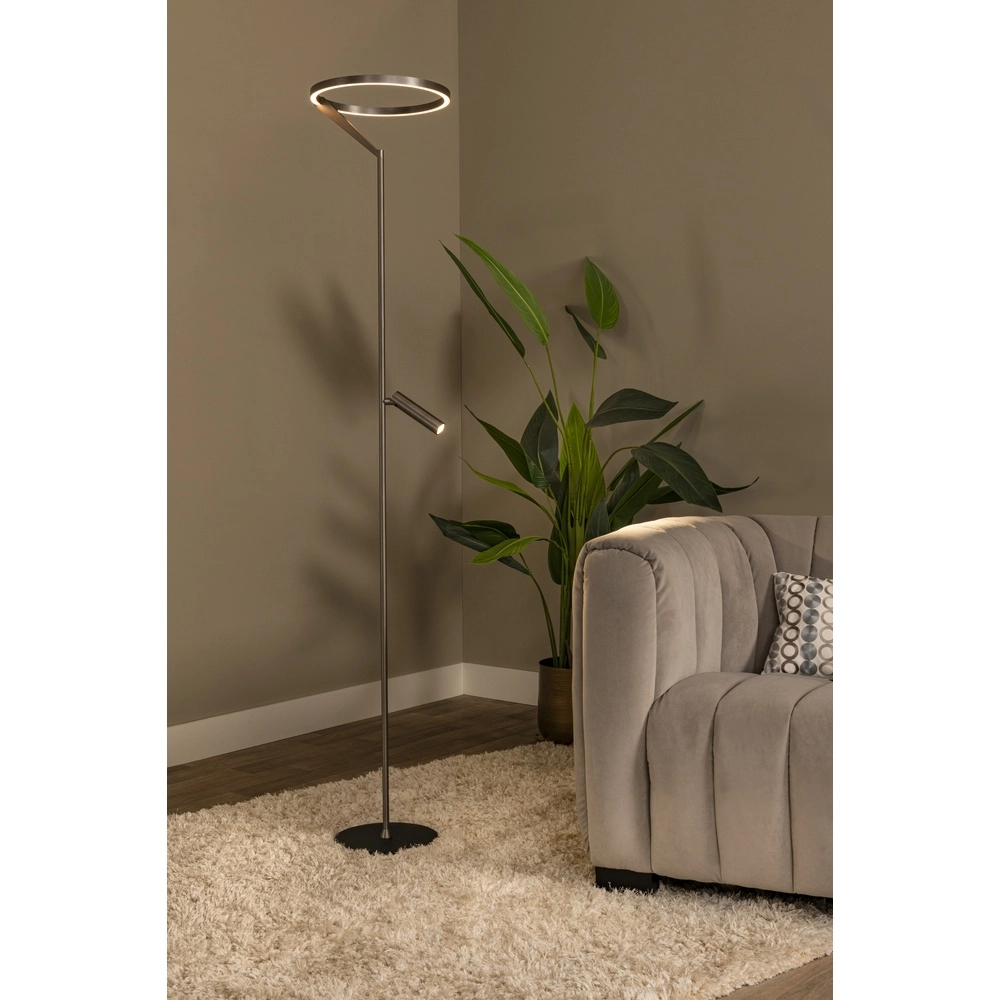 Lampe de pied élégante avec lampe de lecture Applause Métal brossé - LED Premium by Lucide 5411212221865