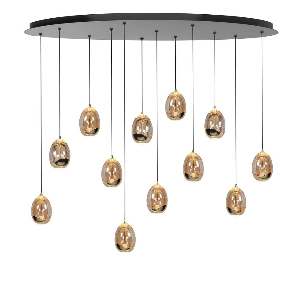 Suspension Golden Egg Noir 12 lumières ovale Suspension Golden Egg Noir 12 lumières ovale