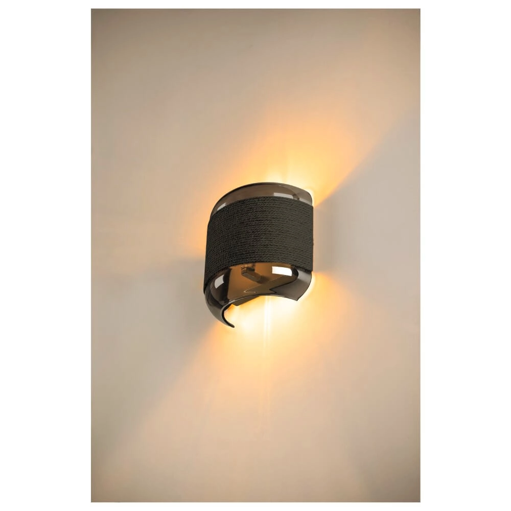Applique de chambre à coucher Pantilo Rope noir avec verre fumé SLV 4024163280877