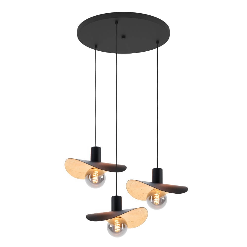 Lampe suspendue noire Saceda avec 3 lumières dorées Lampe suspendue noire Saceda avec 3 lumières dorées