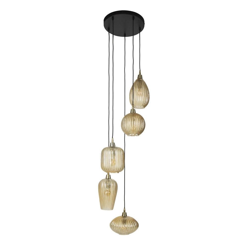 Lampe pendante de salle à manger V-Shape 5 lumières - verre nervuré Lyora 8716803511156