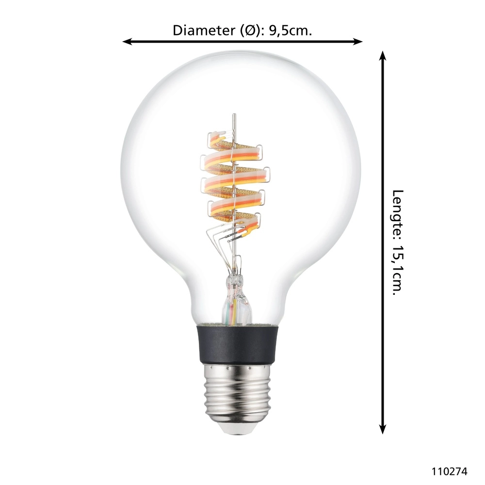 Lampe led boule Zigbee E27 4,9 W - 400 lm - 3000K - G95 Eglo 9008606305926