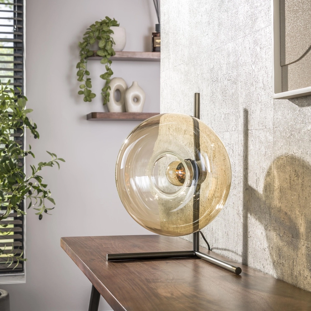 Lampe de table en verre Soll Ø 27cm - verre ambré Lyora 8716803510906