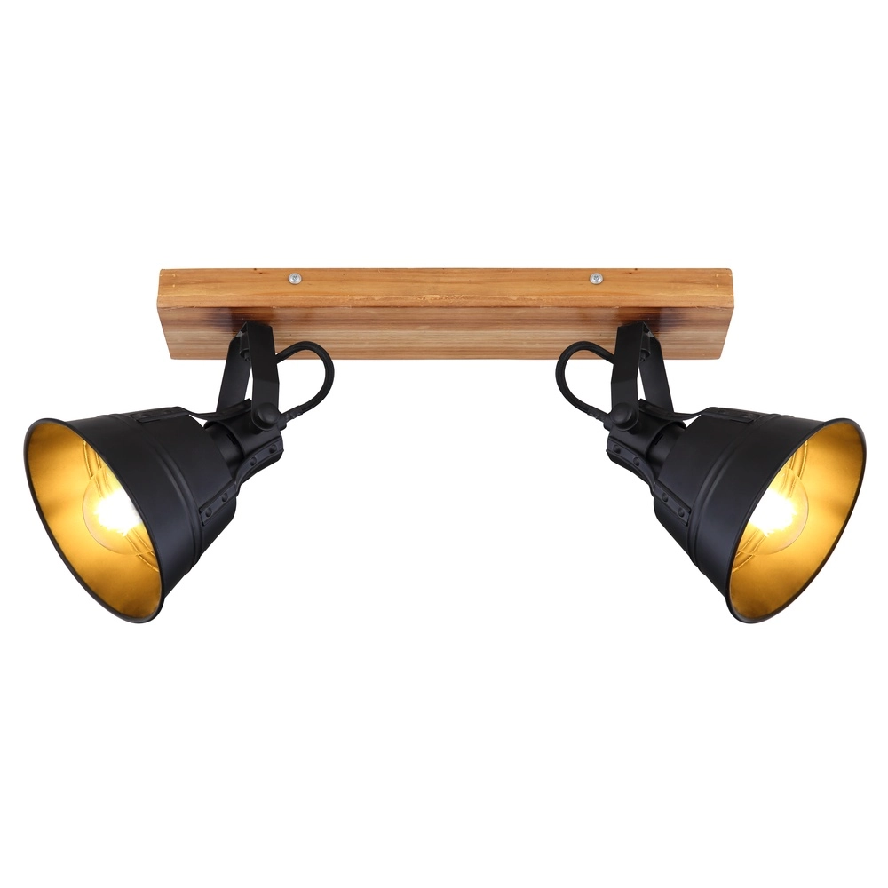Lampe de plafond de campagne Günther 2-noir clair avec bois Globo 9007371401734