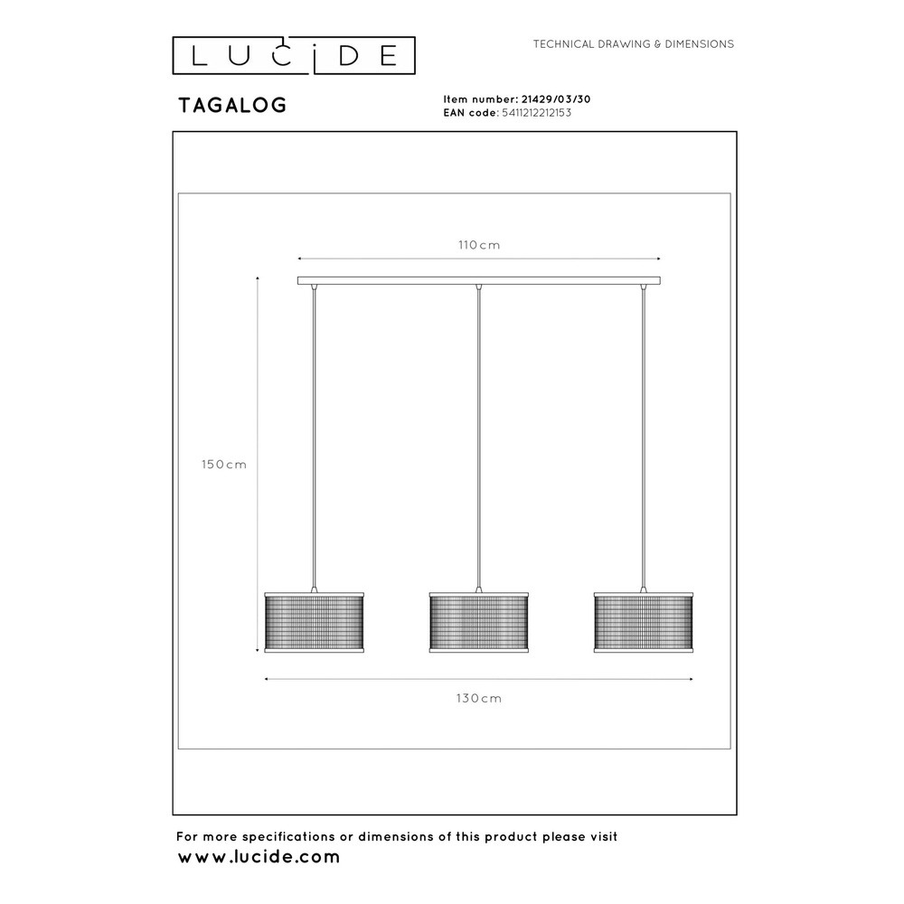 Lampe suspendue Tagalog Noir à 3 lumières Lucide 5411212212153