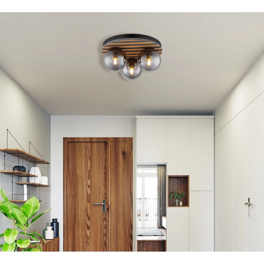 Lampe de plafond Parsons 3-noir clair avec bois Globo 9007371580002