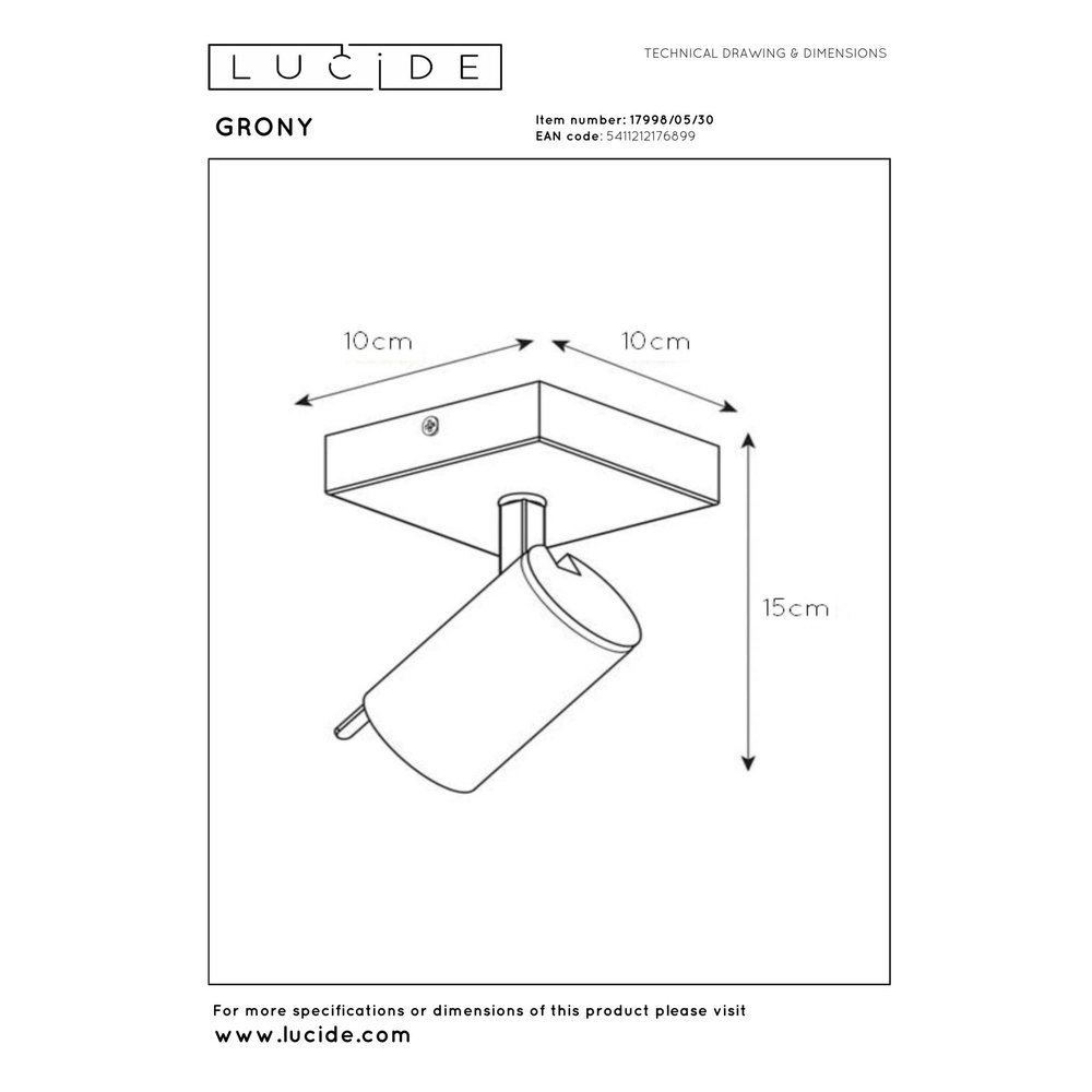 Lampe de plafond Grony Noir Lucide 5411212176899
