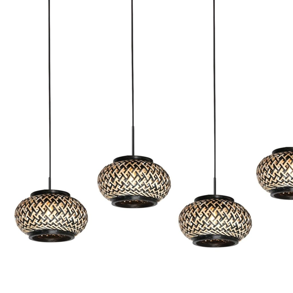 Lampe pendante à 5 lampes droite Nox Light avec des capuchons de bambou Steinhauer 8712746183221