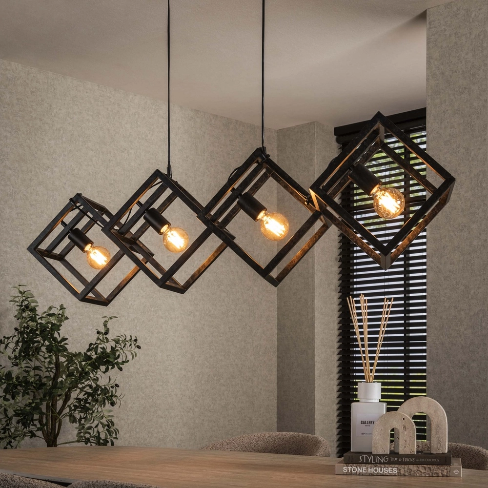 Lampe pendante moderne Cube 4x E27 - charbon de bois