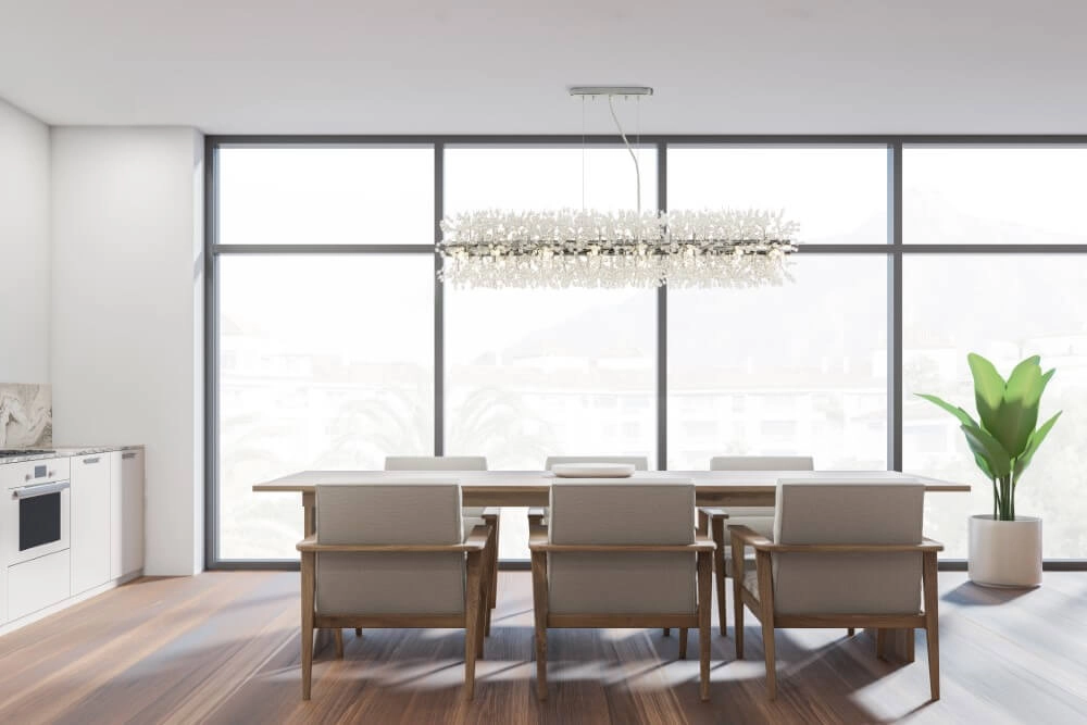 Lampe suspendue design Sunburst 1 m chromé Searchlight 5053423250755