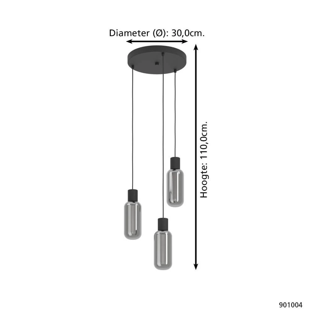 Lampe suspendue 3 lumières Majone rond noir Eglo 9008606295289