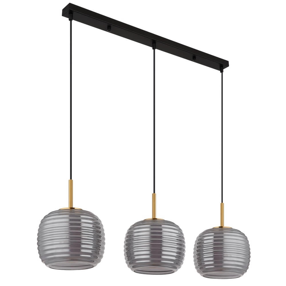 Suspension design Lampigna noir avec verre ambré 3 lumières Globo 9007371471614