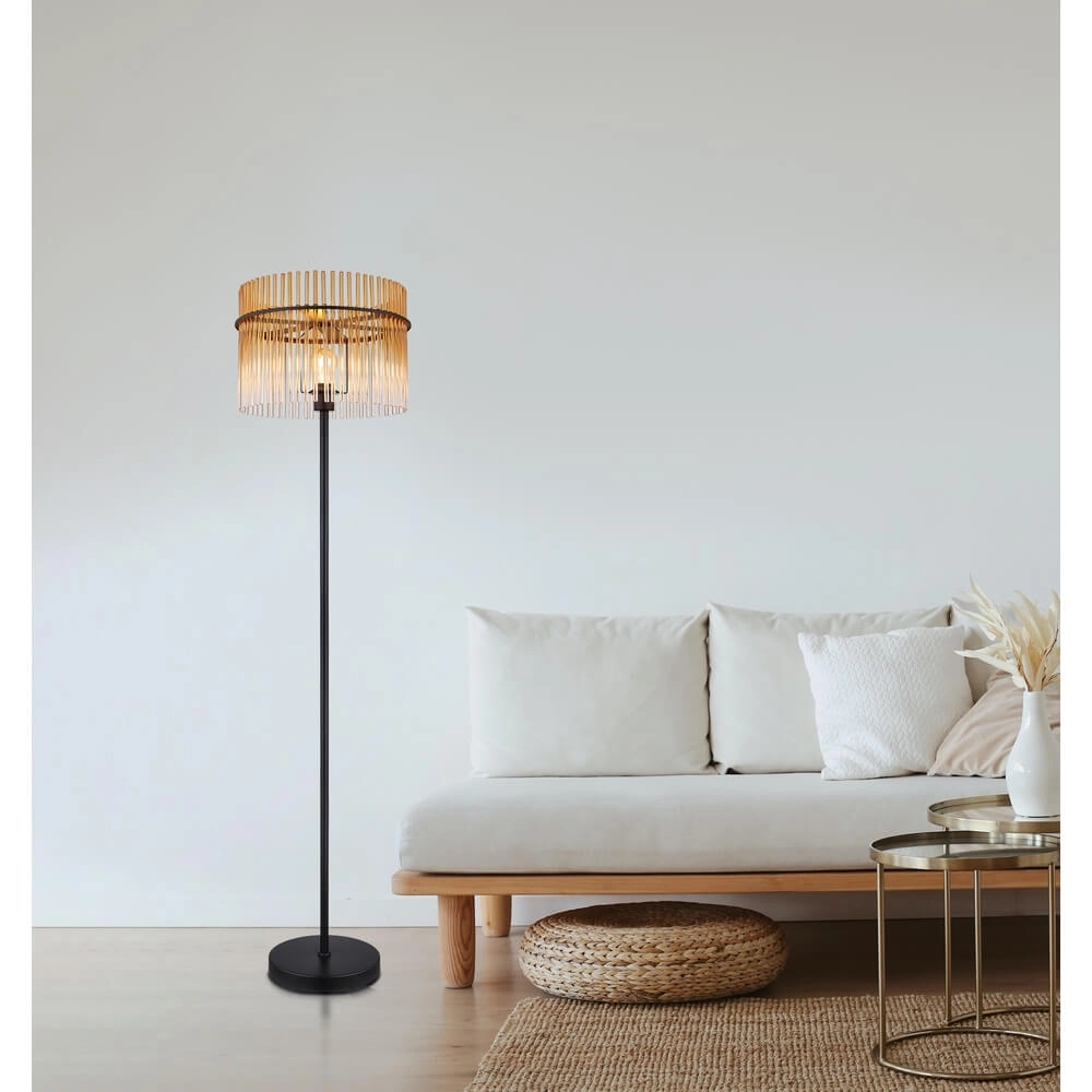 Lampadaire noir Gorley avec verre ambré Ø 38cm Globo 9007371462995