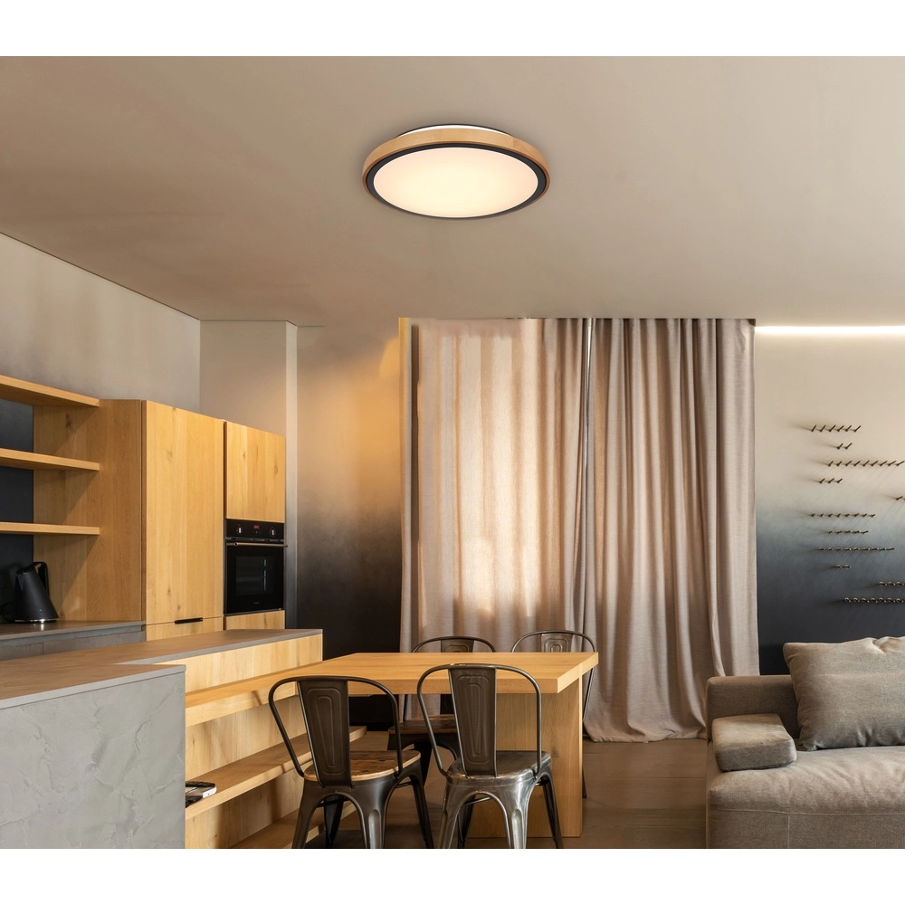 Lampe de plafond Bruno Ø 43,7 noir avec bois Globo 9007371436484