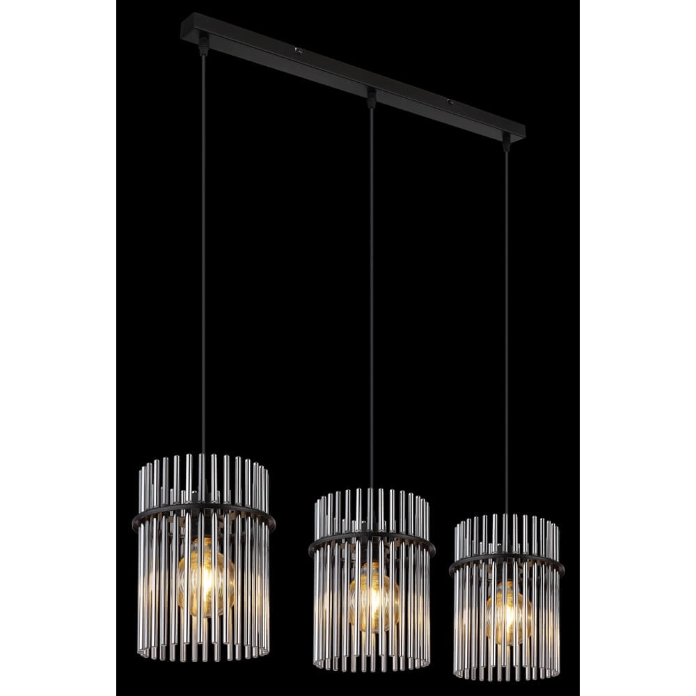 Suspension noire Gorley avec verre fumé 3 lumières Globo 9007371445790