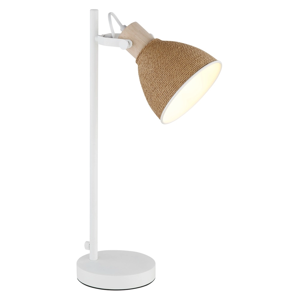 Lampe de bureau Lyndon Blanc avec du rotin