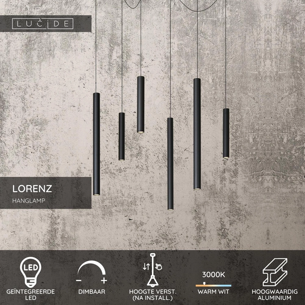 Lampe suspendue à 6 lampes Lorenz Noir de conception Lucide 5411212740700