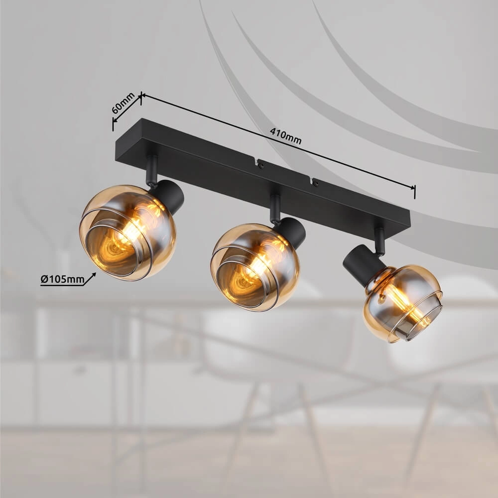 Plafonnier noir Tokki Verre fumé ambré à 3 lumières Globo 9007371458028