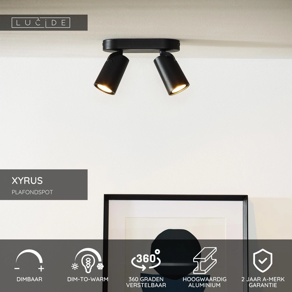 Projecteur de plafond Xyrus 2-noir clair Lucide 5411212234193
