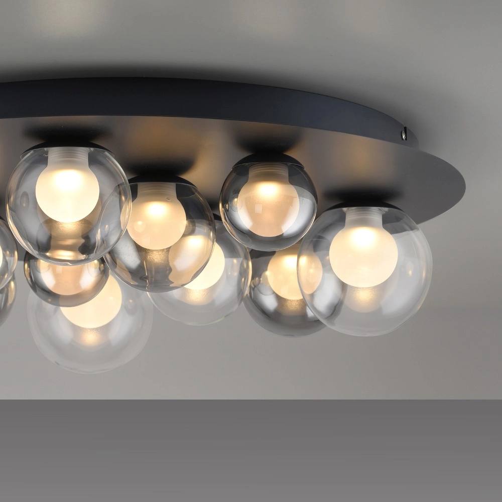 Lampe de plafond à 11 lumières Pure Popup Gris mystique avec verre fumé Paul Neuhaus 4012248397176