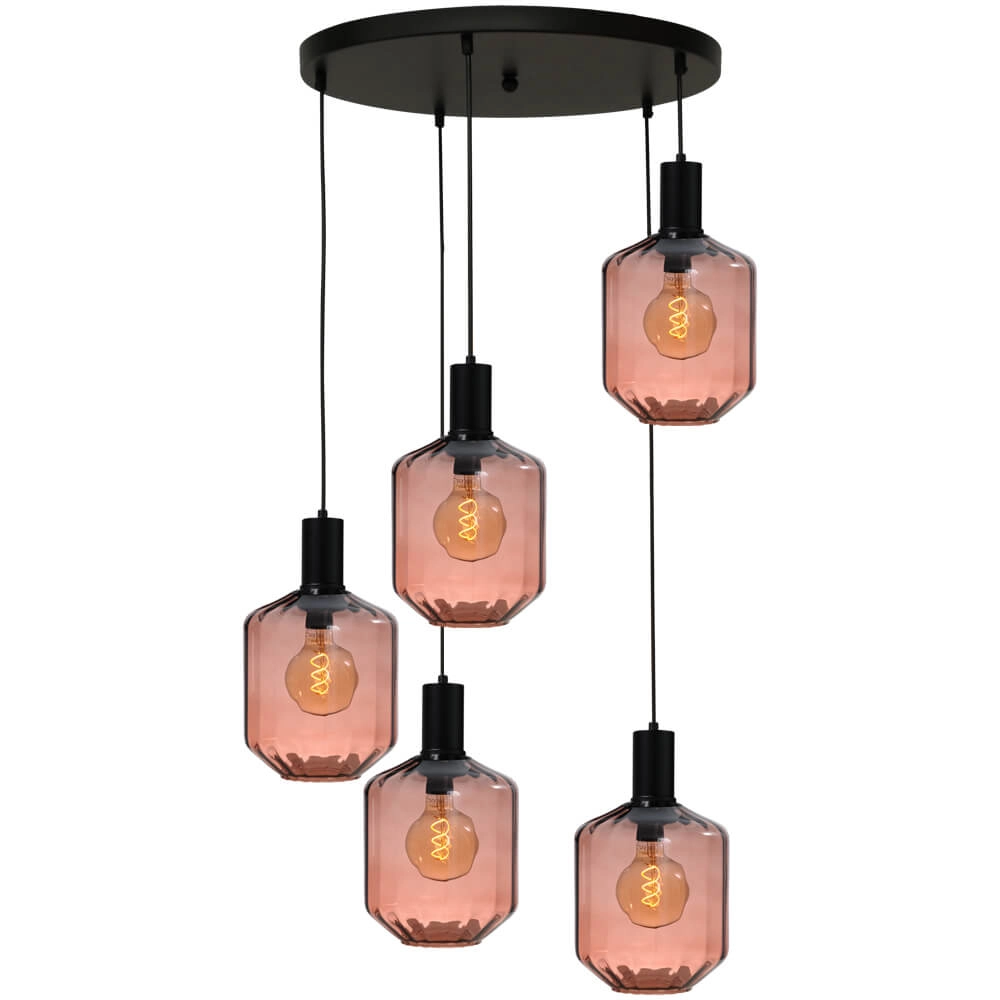 Suspension loft 5 lumières - noire - Porto avec lunettes rouges Jagger - Ø 24cm Suspension loft 5 lumières - noire - Porto avec lunettes rouges Jagger - Ø 24cm