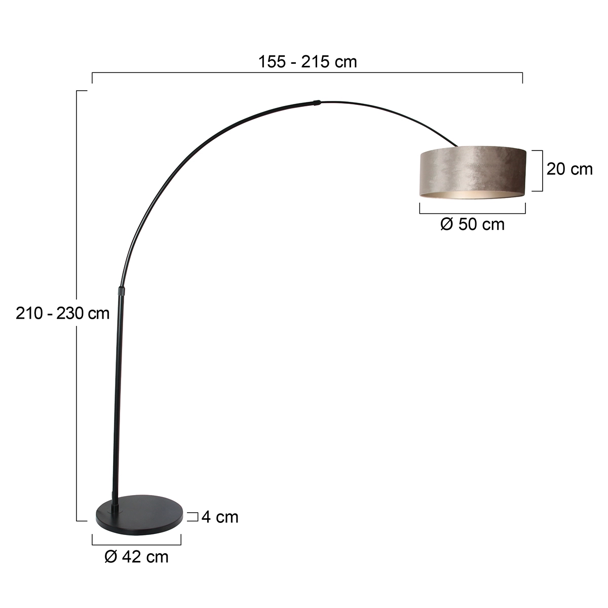 Lampe à arc Sparkled noir avec capuche en velours taupe Steinhauer 8712746145984