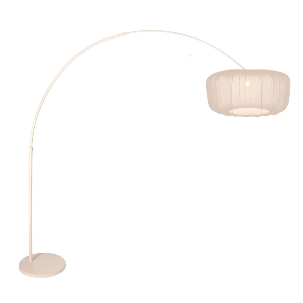 Lampe à arc brun sable Vela Lino avec une teinte crème Ø60cm