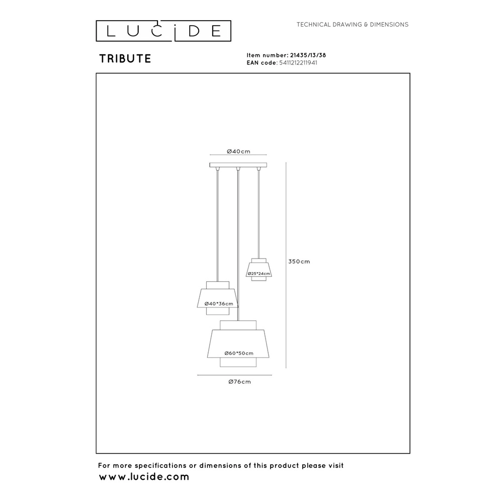 Lampe suspendue Tribute Crème ronde à 3 lumières Lucide 5411212211941