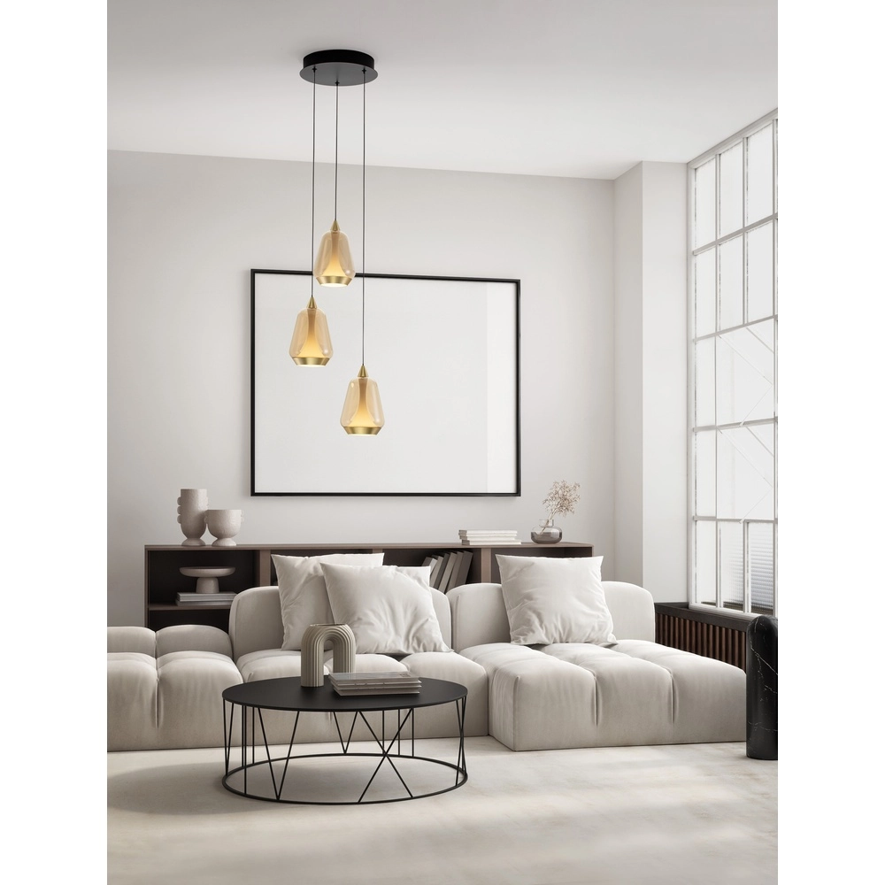 Suspension design Alish Verre ambré à 3 lumières Lyora 5212017477712