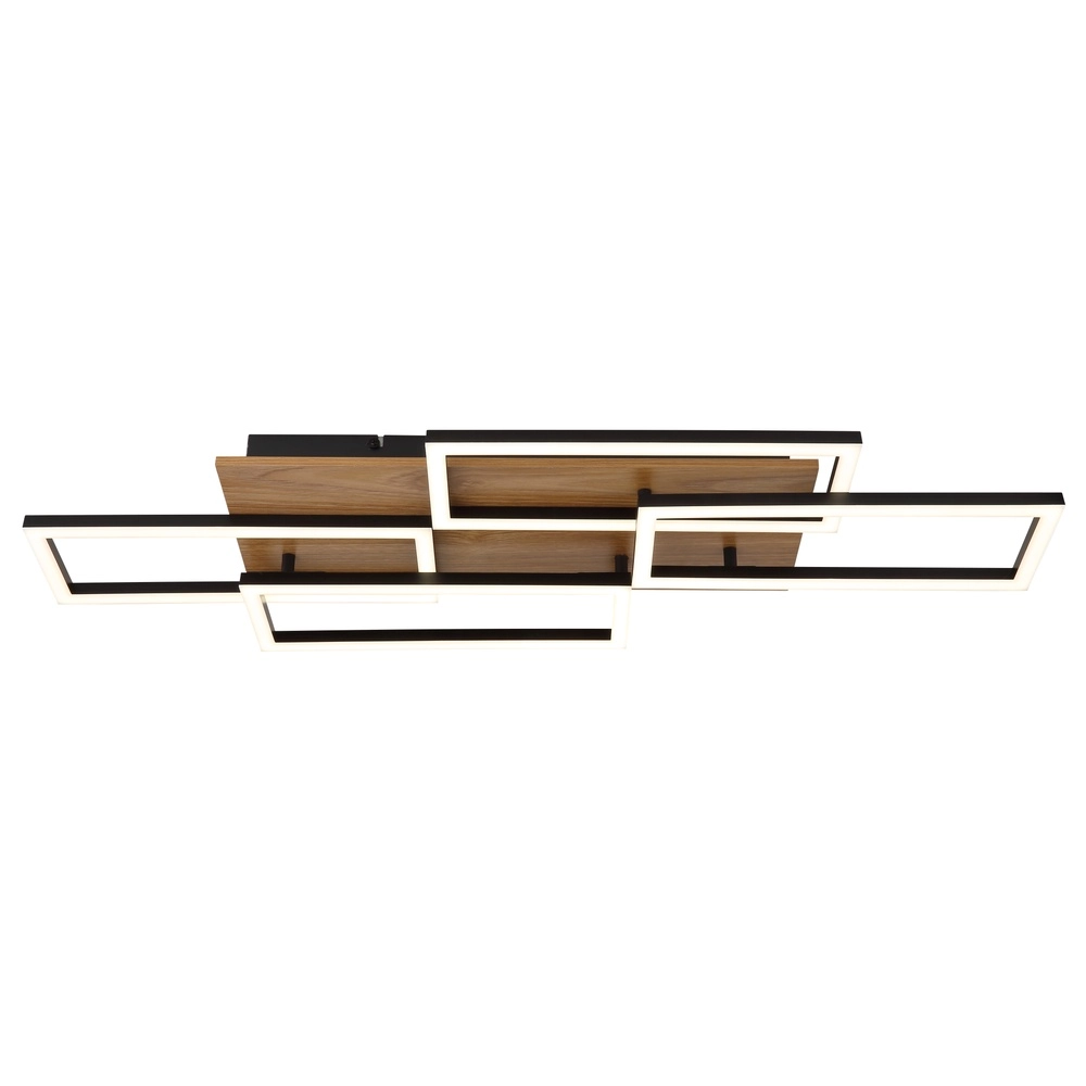 Lampe de plafond à design Jeffry noir avec bois Globo 9007371533824