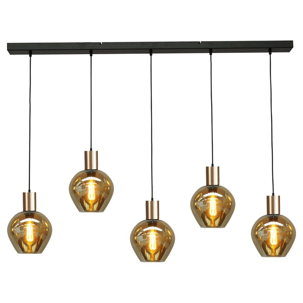 Lampe suspendue noire avec de l'or Bounty Verre curio à 5 lumières