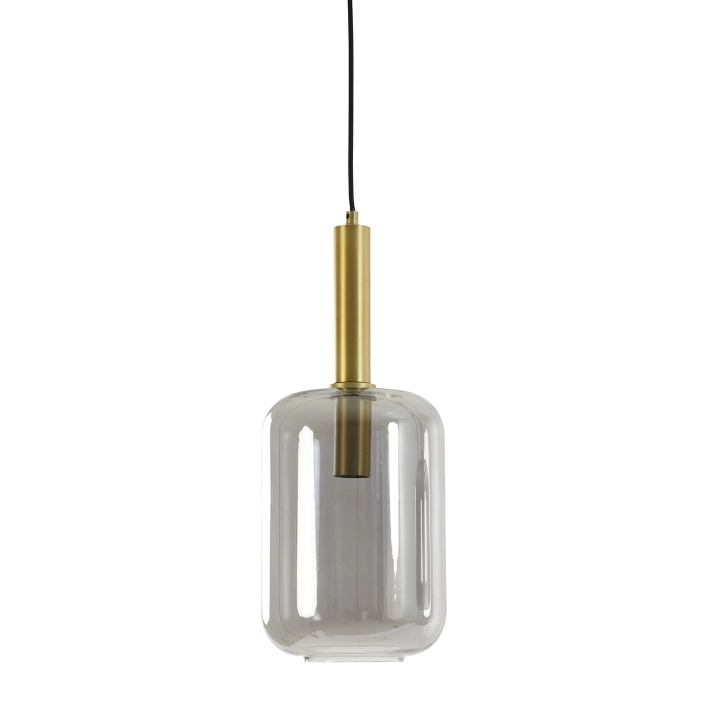 Lampe suspendue en verre Lekar 1x E27 - laiton et verre fumé