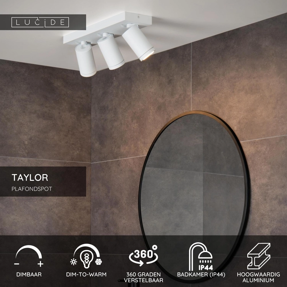 Projecteur de plafond Taylor IP44 blanc à 3 lumières Lucide 5411212092663