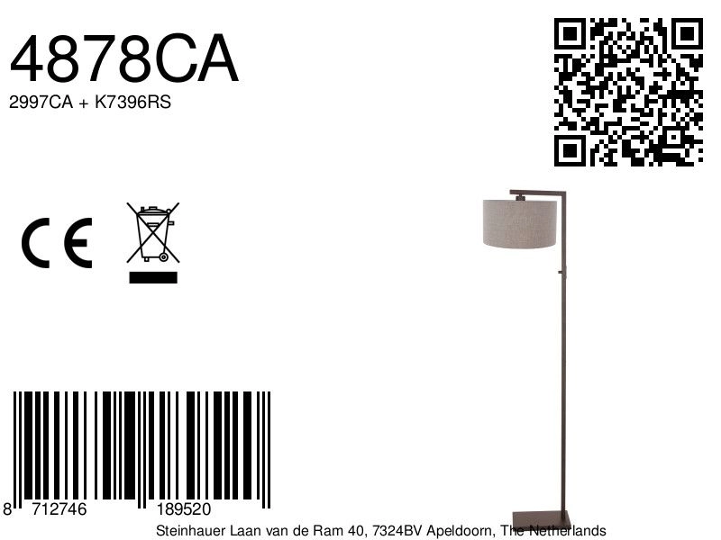 Lampe de pied Stang avec capuche grise Steinhauer 8712746189520