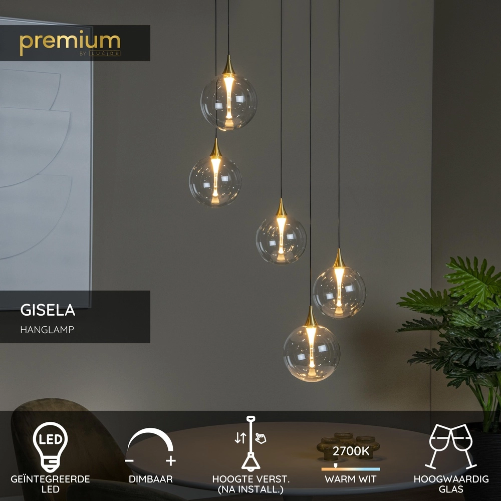 Suspension LED de conception Gisela transparent - 5x Ø 16cm Premium by Lucide 5411212134806