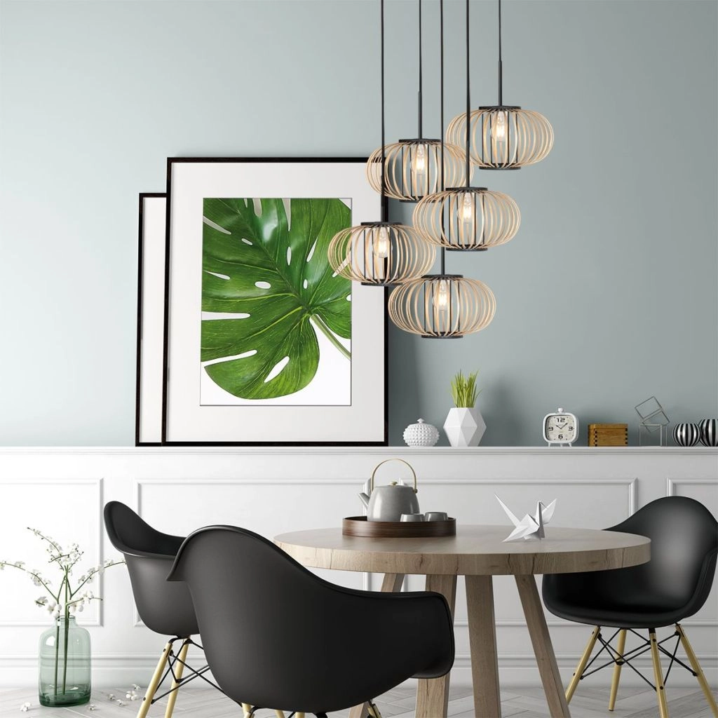 Lampe suspendue à 5 lampes Silva avec des capuchons de bambou Steinhauer 8712746183184