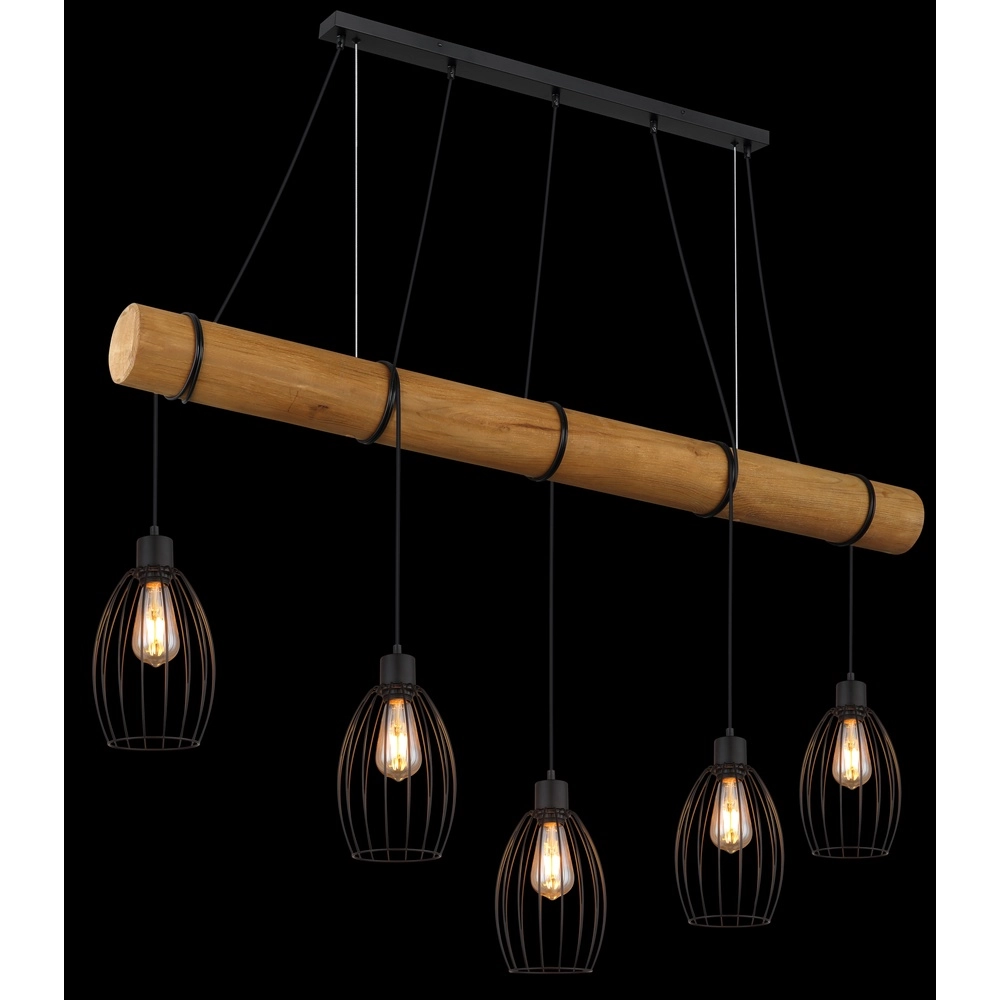 Lampe pendante de campagne Berti Bois à 5 clairs avec noir Globo 9007371586325