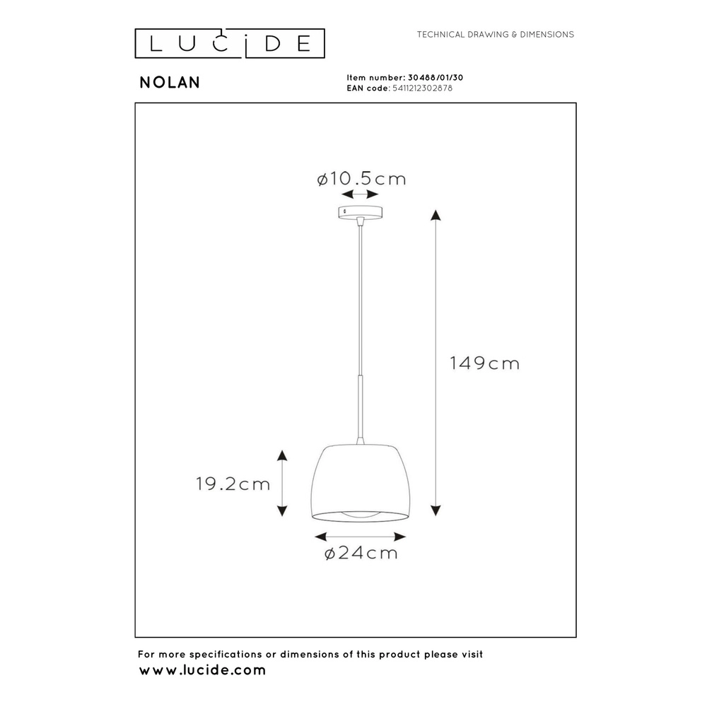 Lampe suspendue Nolan Ø 24cm noir Lucide 5411212302878