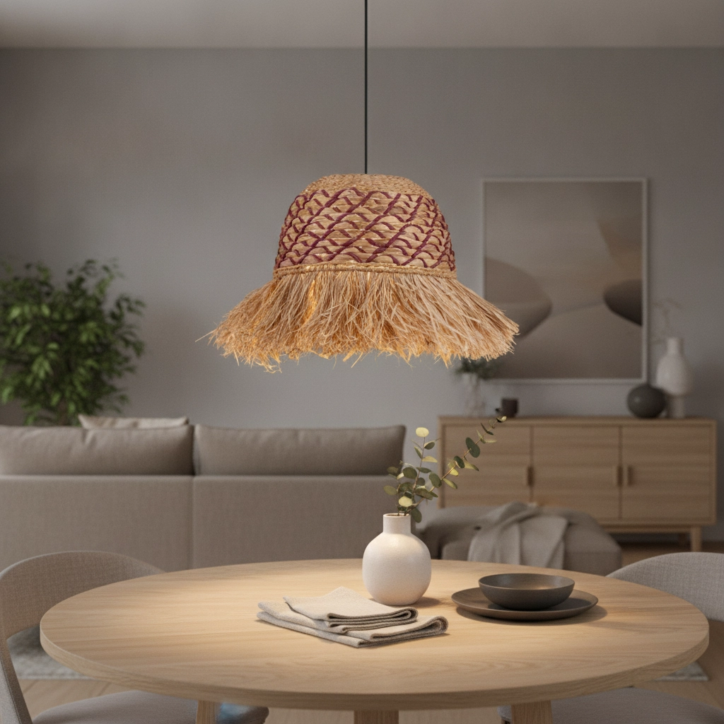 Lampe en paille Sorello Rouge avec marron