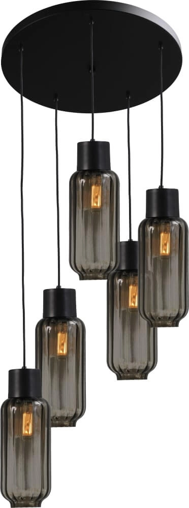 Lampe à suspension Lett ll Verre fumé à 5 lumières
