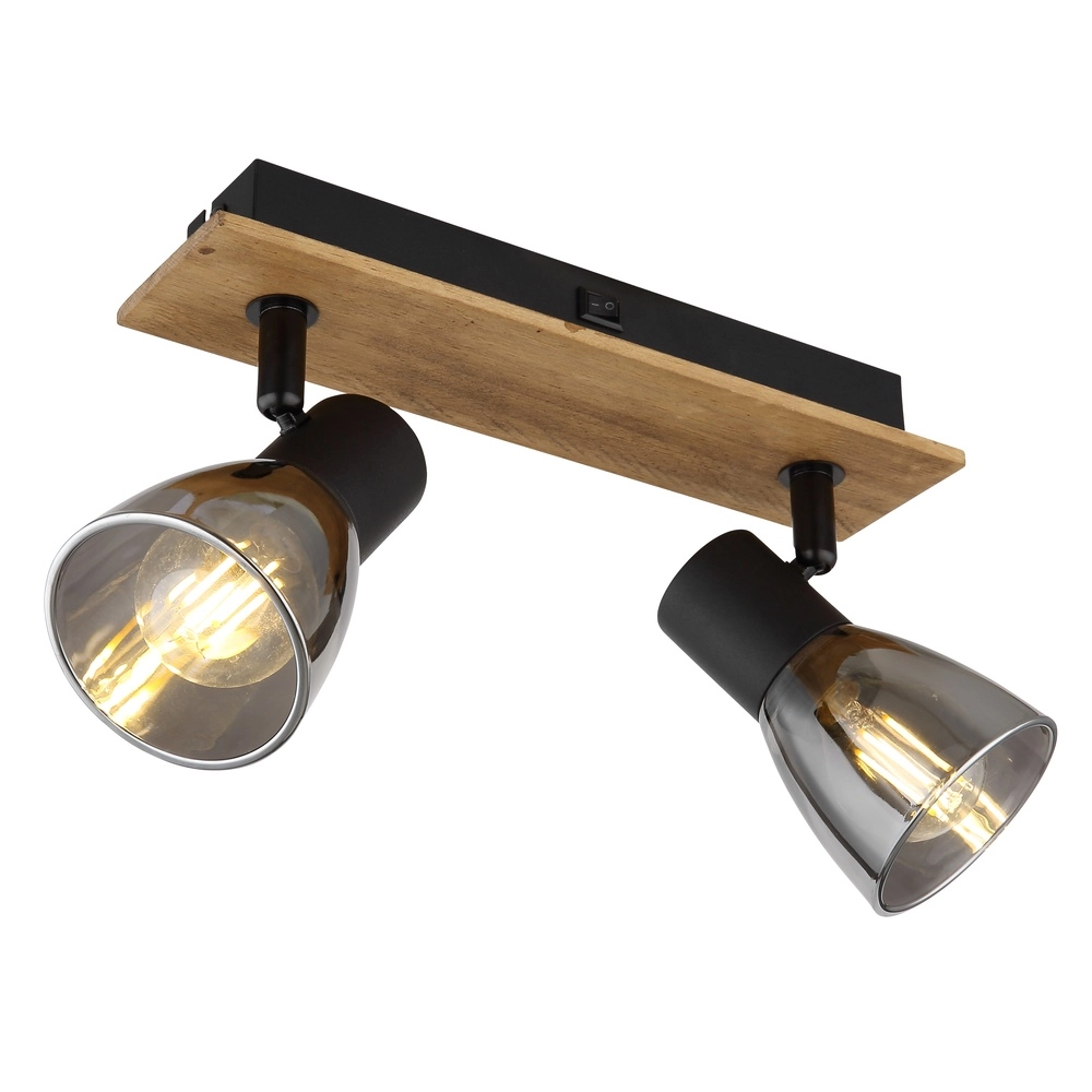 Lampe de plafond Claude 2-noir clair avec bois