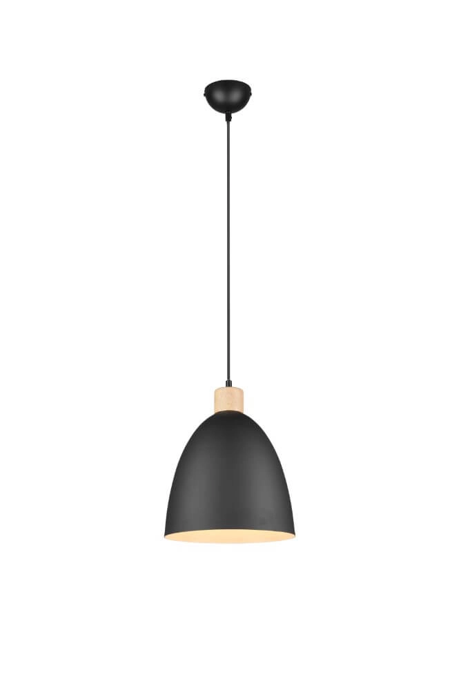 Lampe suspendue Jagger noir avec du bois marron Lampe suspendue Jagger noir avec du bois marron